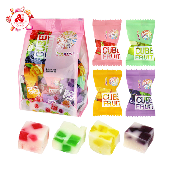 Mixed Fruits Dice Filled Milk Cube Fruit Soft Fugde Candy CH-J785-1