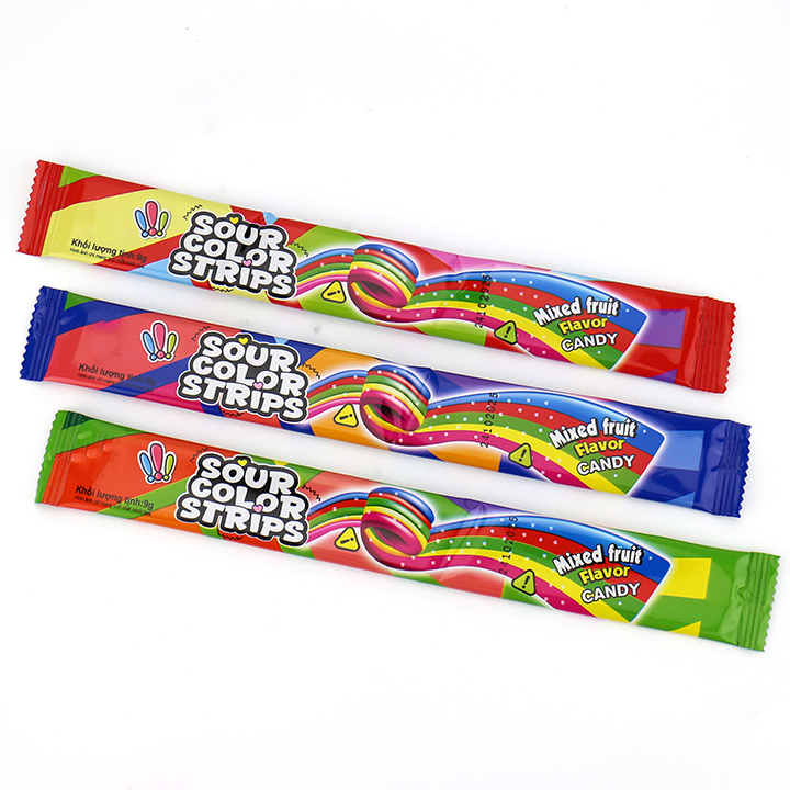 9g Rainbow Color Sour Strips Belt Roll Gummy Candy CH-J790