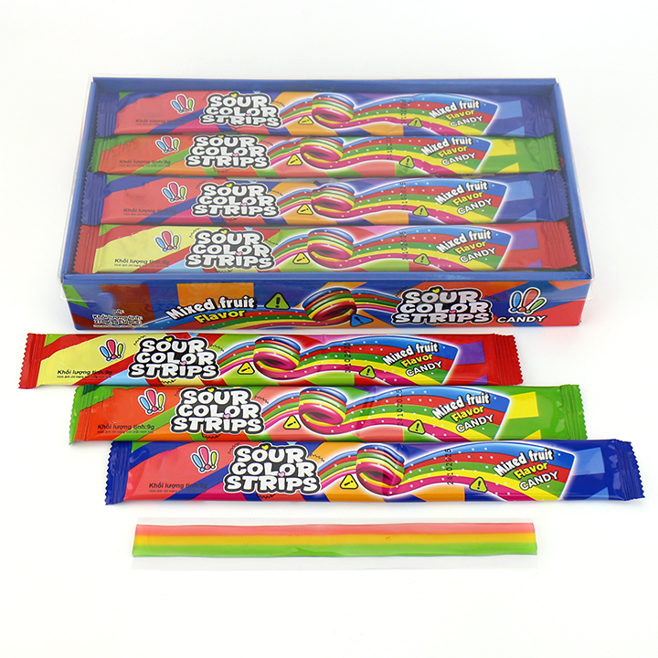 9g Rainbow Color Sour Strips Belt Roll Gummy Candy CH-J790
