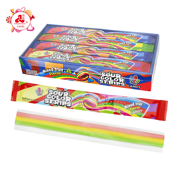 9g Rainbow Color Sour Strips Belt Roll Gummy Candy CH-J790