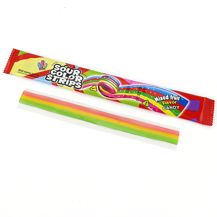 9g Rainbow Color Sour Strips Belt Roll Gummy Candy CH-J790