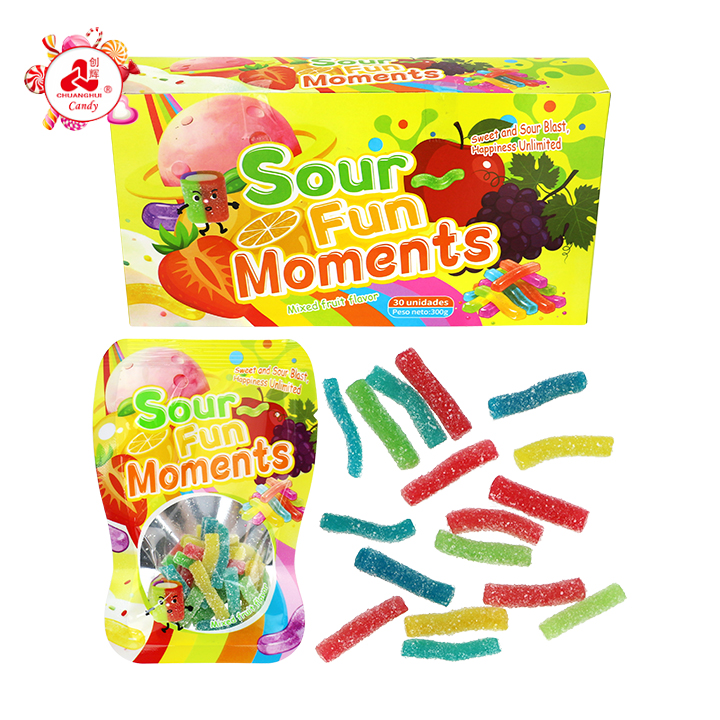 Mixed Fruit Sugar Sand Coated Sour Short Stick Gummy Candy CH-J794