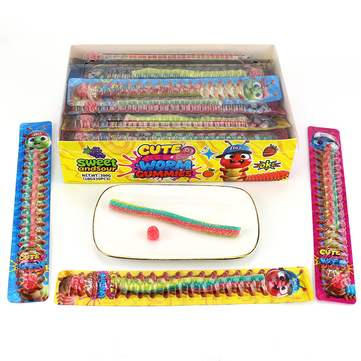 Cartoon worm centipede sour gummy candy stick+raspberry gummies powder filled CH-J795
