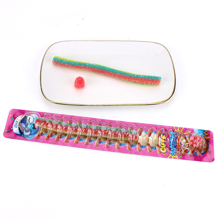 Cartoon worm centipede sour gummy candy stick+raspberry gummies powder filled CH-J795