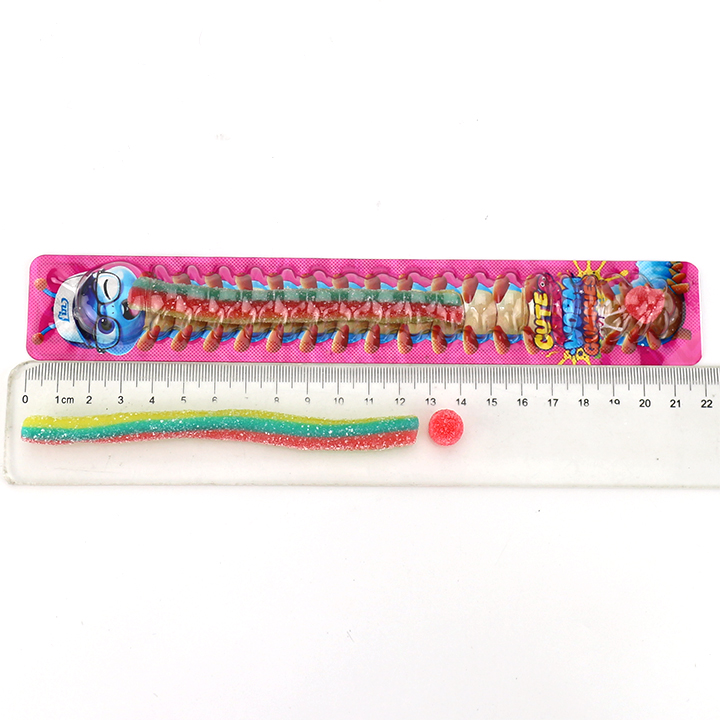 Cartoon worm centipede sour gummy candy stick+raspberry gummies powder filled CH-J795