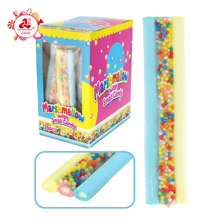 Hand tearable rainbow marshmallow strips with Mini Granule Candy CH-M258
