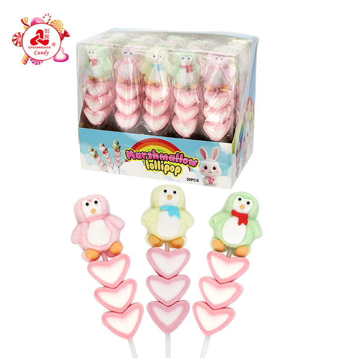 Cartoon Penguin & Love Heart Marshmallow String Lollipop Candy CH-M261