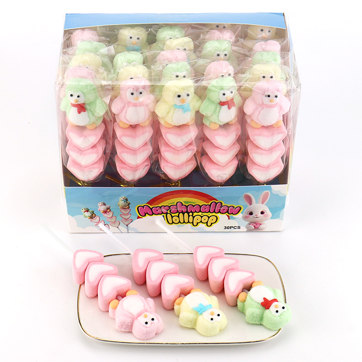 Cartoon Penguin & Love Heart Marshmallow String Lollipop Candy CH-M261