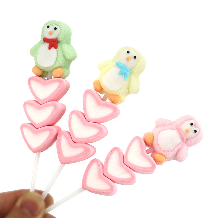 Cartoon Penguin & Love Heart Marshmallow String Lollipop Candy CH-M261