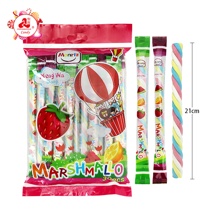 21cm Long Assorted Fruit Flavor Twisted Rainbow Marshmallow Stick CH-M263