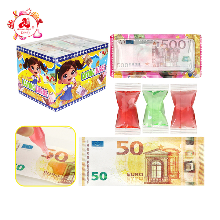 USD Euro Bill Money Shaped Edible Rice Paper with Liquid Jam Candy CH-T1476