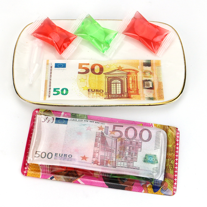 USD Euro Bill Money Shaped Edible Rice Paper with Liquid Jam Candy CH-T1476
