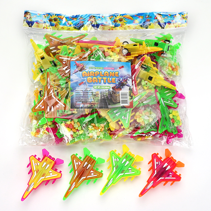 Fighter aircraft shape pull-back car toy candy with Love heart puffed candy CH-T1478