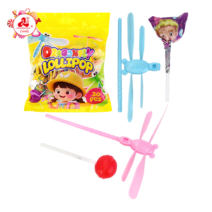 Colored Plastic Bamboo Dragonfly Propeller Toy With Fruit Hard Lollipop CH-T1484 Colored Plastic Bamboo Dragonfly Propeller Toy With Fruit Hard Lollipop CH-T1484