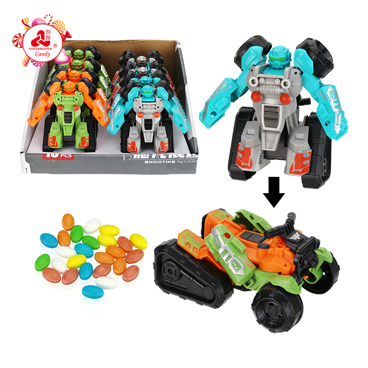 Variable beach Motorcycle Transform ATV robot toy with colorful candyCH-TB281