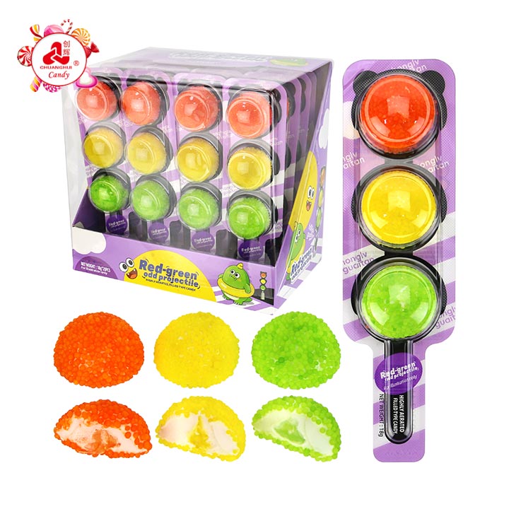 Traffic Light Sour Granular Bead Coated Marshmallow Candy with Jam Filling CH-M266
