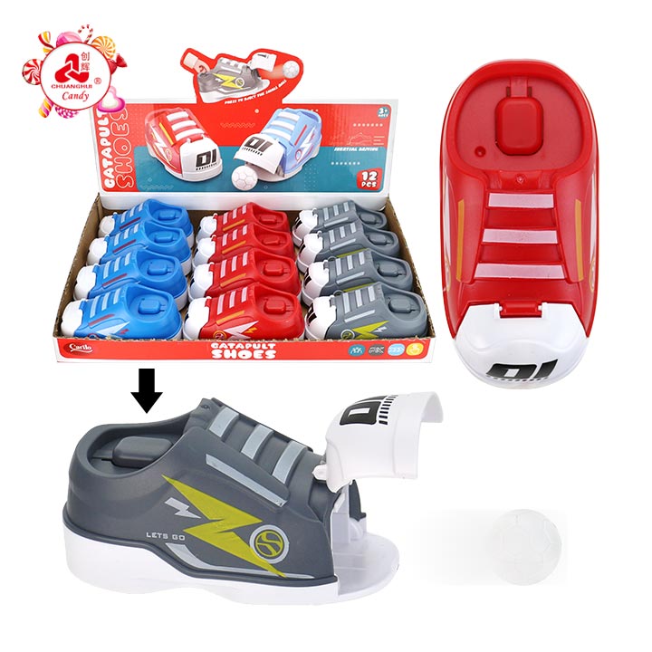 2-In-1 Catapult Football Shoe Sneaker Inertia Car Toy Candy , Mini Soccer Launcher & Fruit Hard Candy CH-TB289