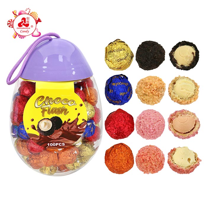 Choco Flash Egg jar Crispy Shell Filled Chocolate biscuit Ball with Cream filling CH-BC186