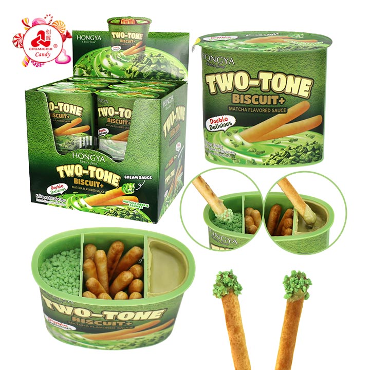 Two Tone matcha dipping biscuit Sticks cup Finger Biscuits with matcha cream and matcha crunch sprinkles CH-BC191