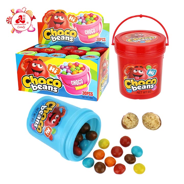 Mini Bucket crispy chocolate coated puffed bean candy CH-N810