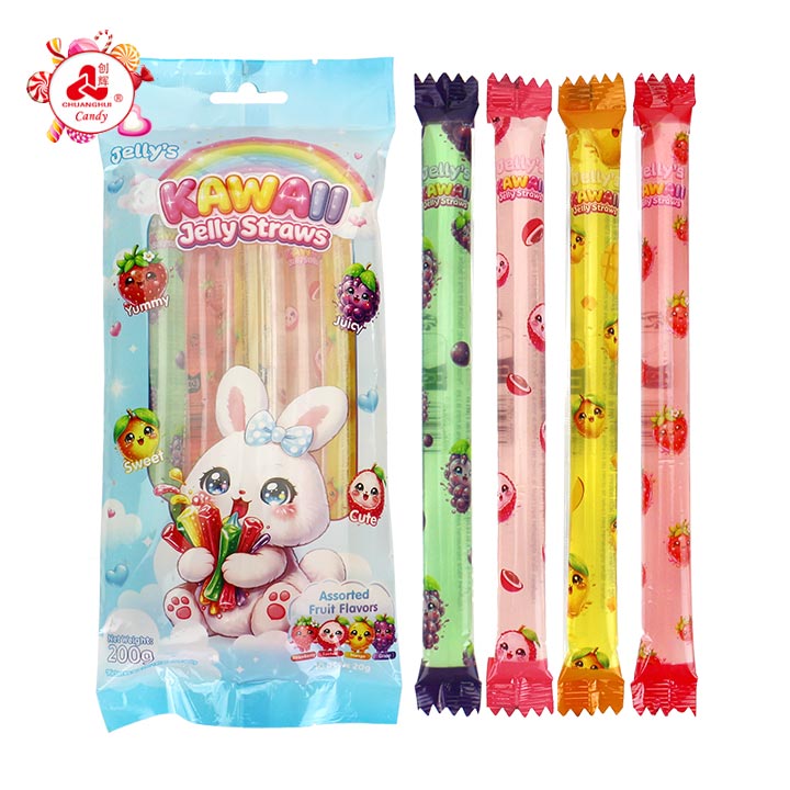Bagged 17.5cm Rainbow Fruit Jelly Straw stick candy CH-K338