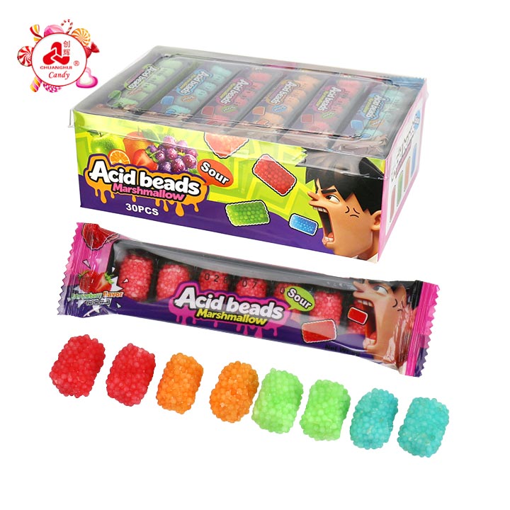 Assorted Fruits Acid Beads Coating Sour Marshmallow Cotton Candy CH-M268