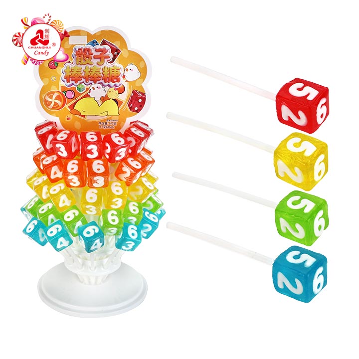 Square Number Dice Shaped Hard Lollipop Candy with shelf display CH-BP176
