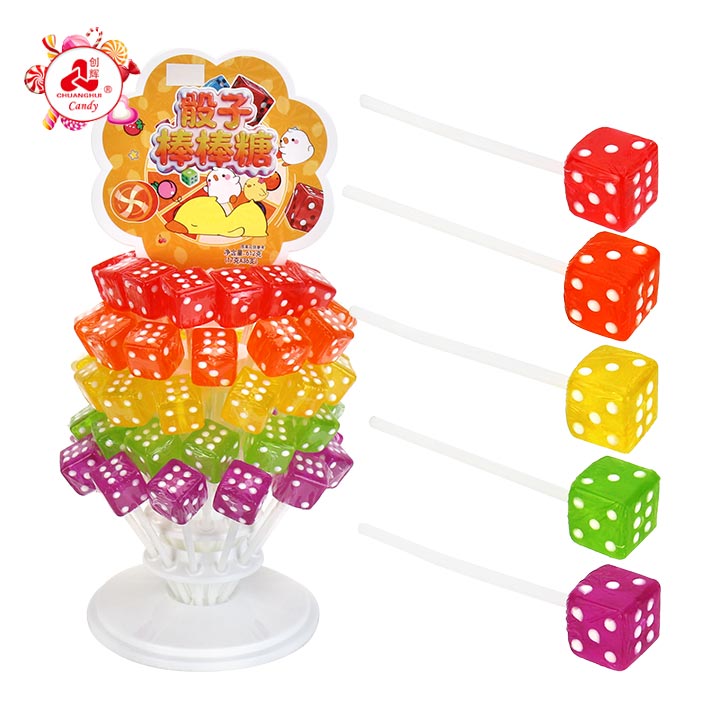 Creative Dice Shaped Square Hard Lollipop Candy with shelf display CH-BP177