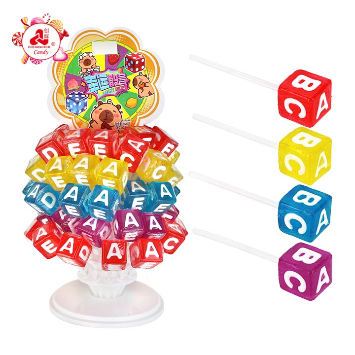 Creative Letter ABC Dice Shaped Square Hard Lollipop Candy with shelf display CH-BP178
