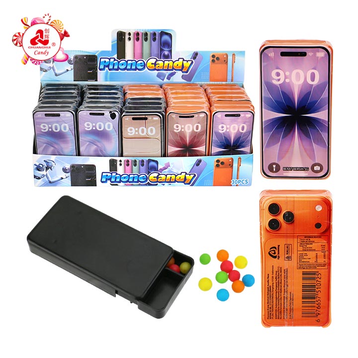 Mini phone shaped box packaging colorful fruit hard candy CH-N817