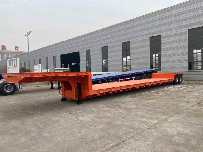 2 Axles Lowboy Cargo Semi Truck Trailer