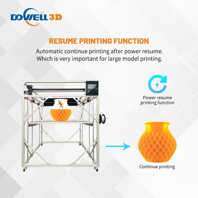 Dowell big 3d printing machine 1200*1200*1600mm carbon fiber 3d printer with dual extruder