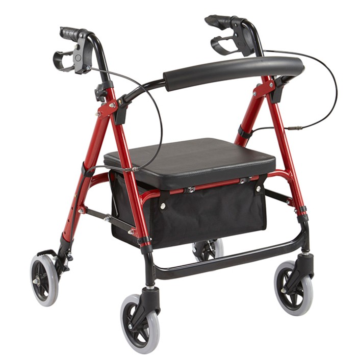 高度可调残疾人四轮铝合金折叠助行车带座椅
