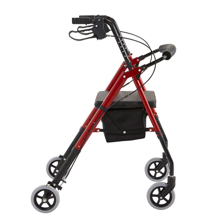 Height Adjustable Handicapped Four Wheels Aluminum Folding Rollator Walker With Seat