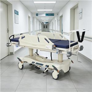 ISO CE minősítésű, multifunkcionális, hidraulikus kórházi sürgősségi hordágy, állítható betegszállító kocsi 4 görgővel