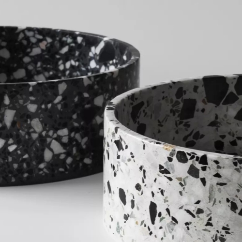 black terrazzo pot