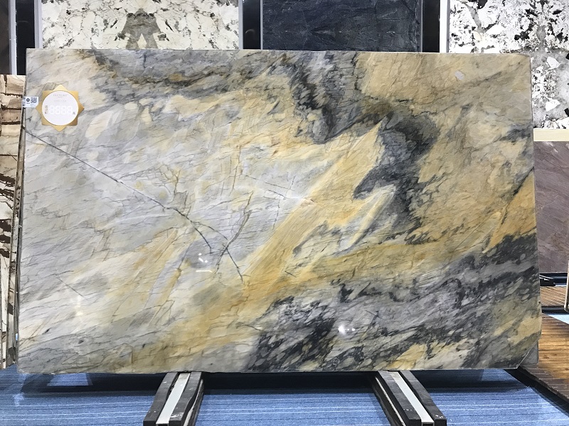 Gold blue marble stone slabs wall house design