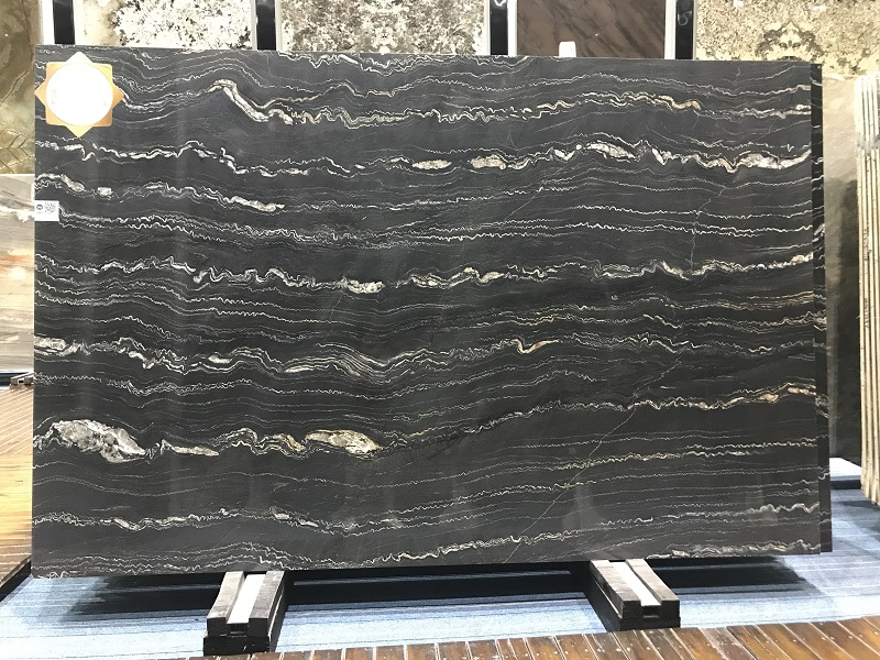 Gold pattern black luxury stone slab table supplier