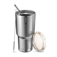 Reusable Insulated Thermos Wide Mouth Coffee Mug With Straw