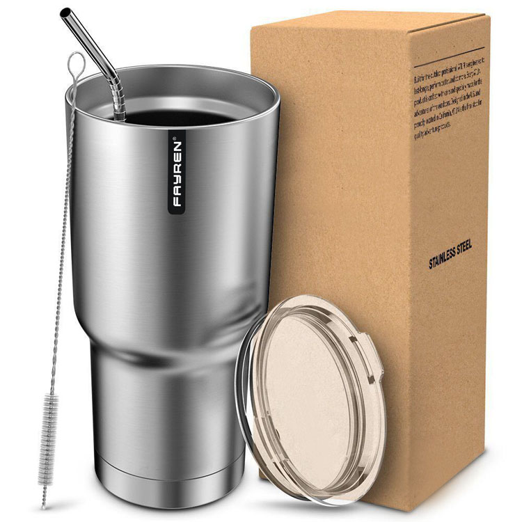 Reusable wide mouth coffee mug with straw
