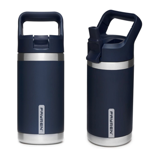 Isolierte Wasserflasche aus Edelstahl mit Strohhalm