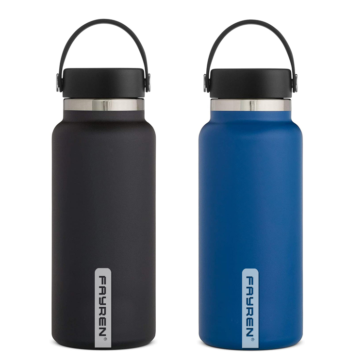 Thermos vacuum stainless steel drink water bottle with rubber handle