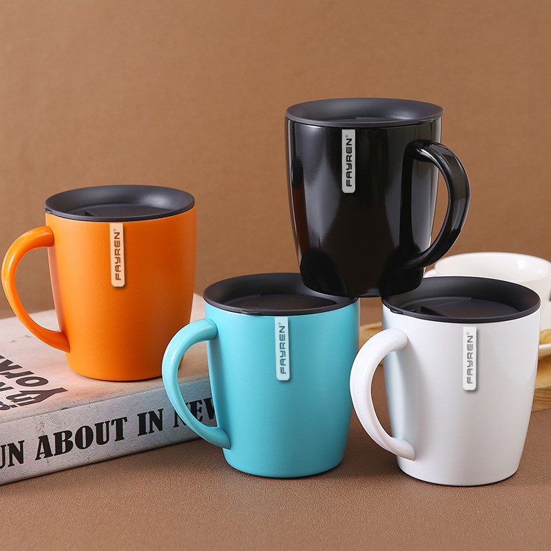 Apex 400ml Stainless Steel Travel Coffee Mug With Handle & Lid – Double Wall, Black/Teal