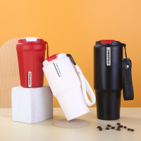 double walled insulated cup stainless steel travel tumbler coffee mug with lid and strap