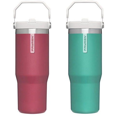 Taza termo de viaje con aislamiento al vacío de acero inoxidable a prueba de fugas de 20oz y 30oz, taza de café para coche con asa y tapa abatible con pajita