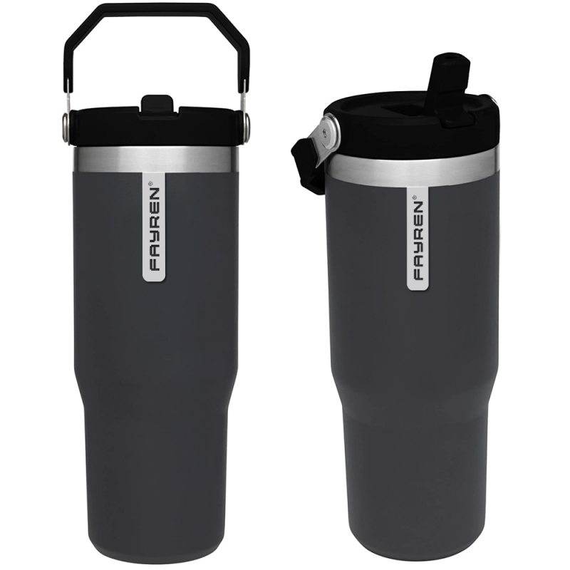 20oz 30oz Leak-proof Stainless Steel Vacuum Insulated Travel Thermoses Tumbler Coffee Car Mug With Handle And Straw Flip Lid