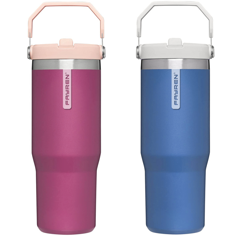 20oz 30oz Leak-proof Stainless Steel Vacuum Insulated Travel Thermoses Tumbler Coffee Car Mug With Handle And Straw Flip Lid