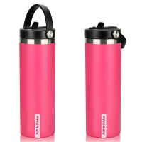 Cannuccia di nuovo design con cannuccia ribaltabile con coperchio con manico Thermos a doppia parete in acciaio inossidabile