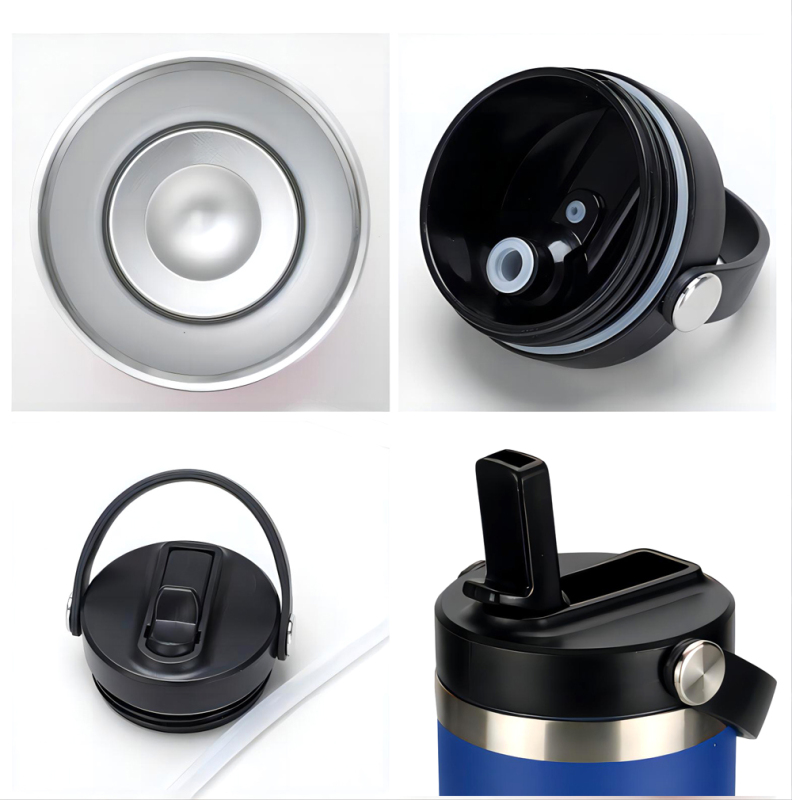 Cannuccia di nuovo design con cannuccia ribaltabile con coperchio con manico Thermos a doppia parete in acciaio inossidabile