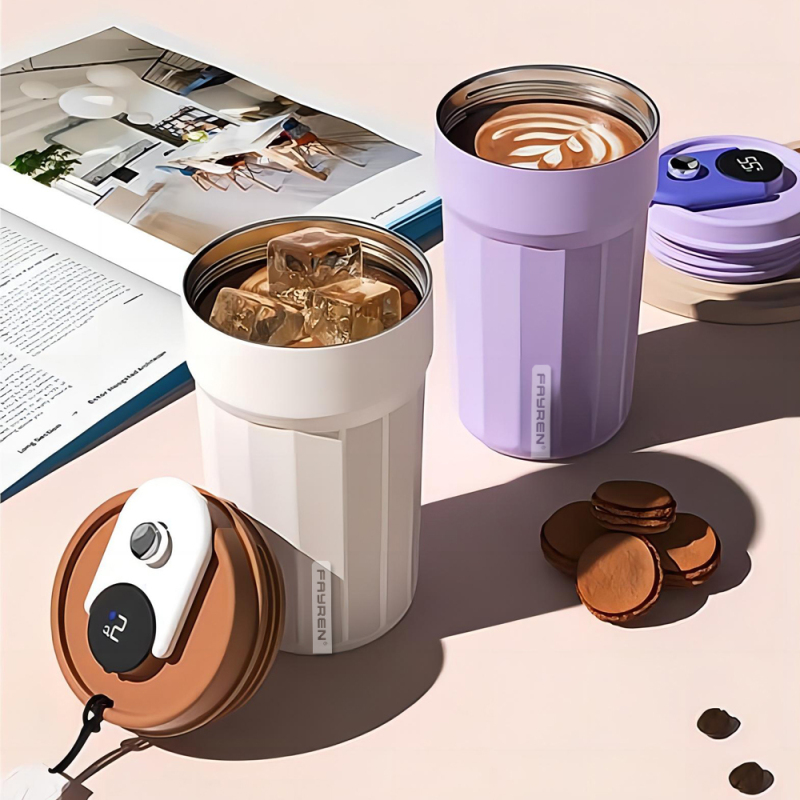 Temperature Control Coffee Tumbler for Keep Hot/Iced Double Wall Stainless Steel Portable Vacuum Insulation Smart Coffee Mug Spill Proof with Lid